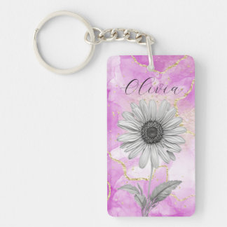 Custom Pink Daisy Flower Key Ring