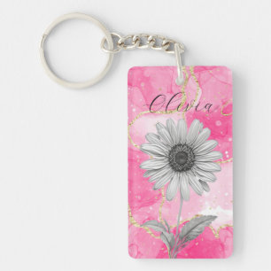 Custom Pink Daisy Flower Key Ring