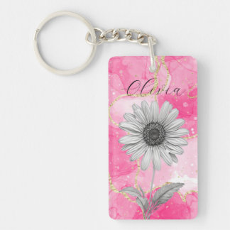 Custom Pink Daisy Flower Key Ring