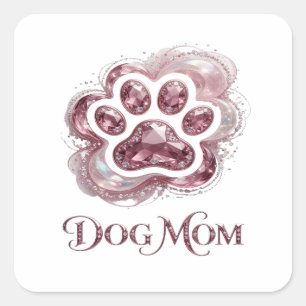 Custom Pink DOG MOM Square Sticker