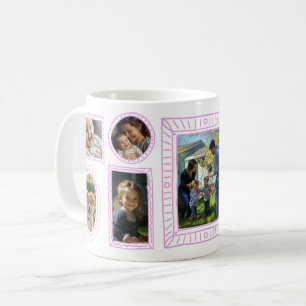 Custom Pink Doodle Frame 8-Photo Collage  Coffee Mug