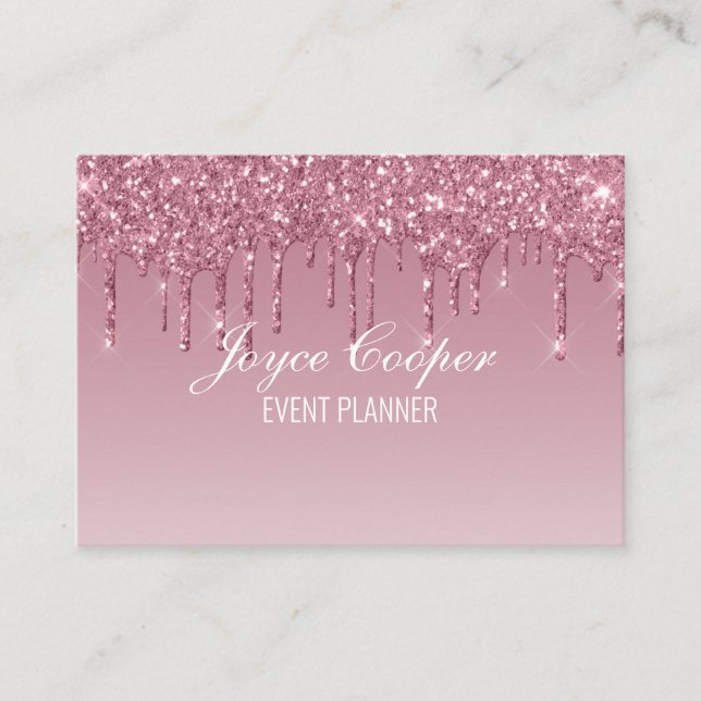 Custom Pink  Dripping Glitter Business Card (Front)