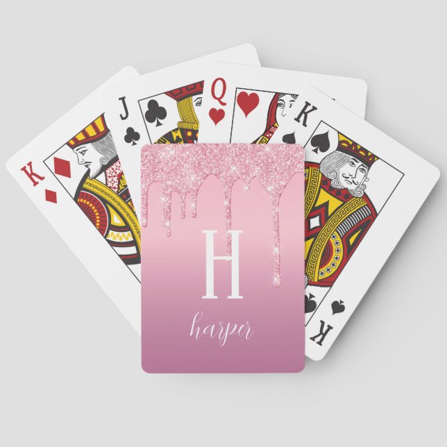 Custom Pink Dripping Glitter Playing Cards (Back)