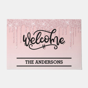 Custom Pink Dripping Glitter Welcome Doormat