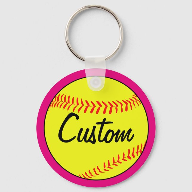 Custom Pink Fastpitch Softball Team/Coach/Player Key Ring (Front)