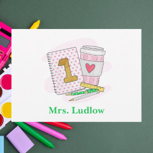 Custom Pink First Grade Teacher Card