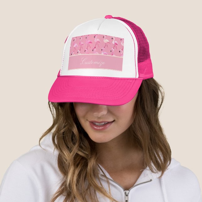 Custom Pink Flamingo Paradise Watercolor Pattern Trucker Hat (In Situ)