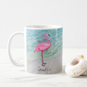 Custom Pink Flamingo Tropical Sandy Beach Modern Coffee Mug