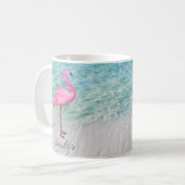 Custom Pink Flamingo Tropical Sandy Beach Modern Coffee Mug (Front Left)