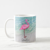 Custom Pink Flamingo Tropical Sandy Beach Modern Coffee Mug (Left)