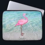 Custom Pink Flamingo Tropical Sandy Beach Modern Laptop Sleeve<br><div class="desc">Personalise this fun, modern, and trendy design featuring a digitally painted photograph of a tropical pink flamingo on a white sandy beach with turquoise blue waters. Easy to customise with her own name. This is perfect for the animal lover, girly girl, beach lover, nature lover, bird lover or someone who...</div>