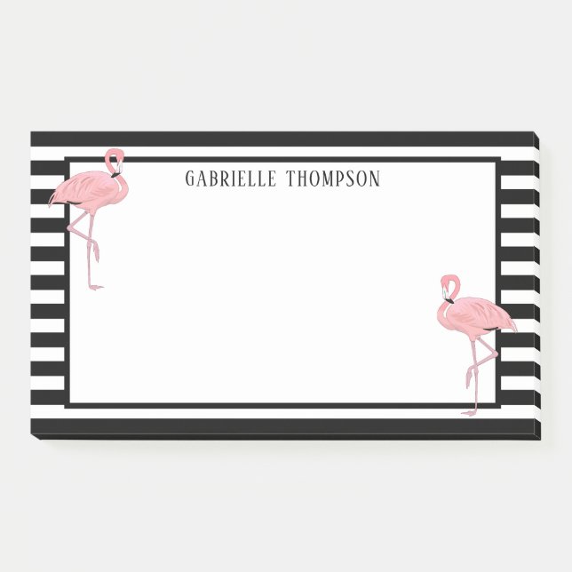 Custom Pink Flamingoes Black White Stripes Pattern Post-it Notes (Front)