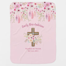 Custom Pink Floral Boho Girls BAPTISM CHRISTENING 