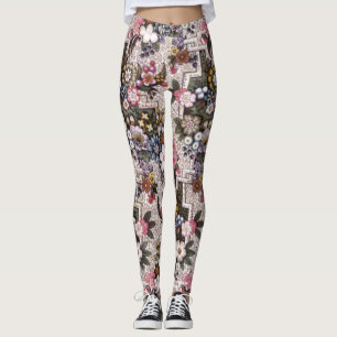 Custom pink floral exercise leggings
