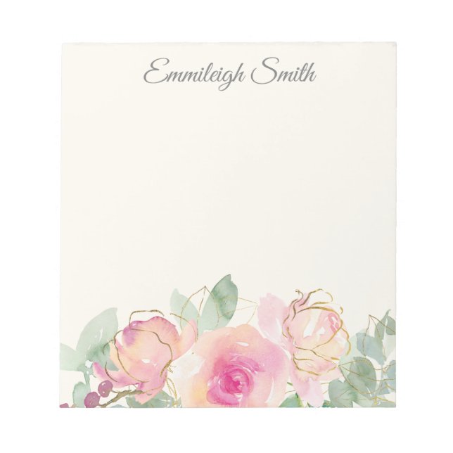 Custom Pink Floral Greenery Elegant Script Notepad (Front)