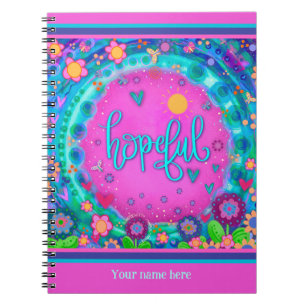 Custom Pink Floral Hearts Hopeful Fun Colourful Notebook