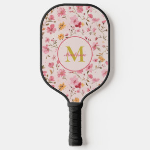 Custom Pink Floral Monogram Pickleball Paddle