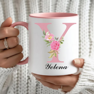 Custom Pink Floral Mug Gift for Her, Mum & Grandma