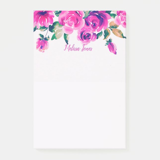 custom pink floral personalised notepad (Front)
