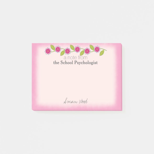 Custom Pink Floral School Psych Post-it® Notes (Front)