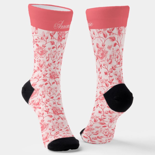 Custom Pink Floral Socks (Angled)