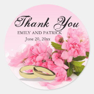 Custom Pink Floral Thank You Wedding Sticker