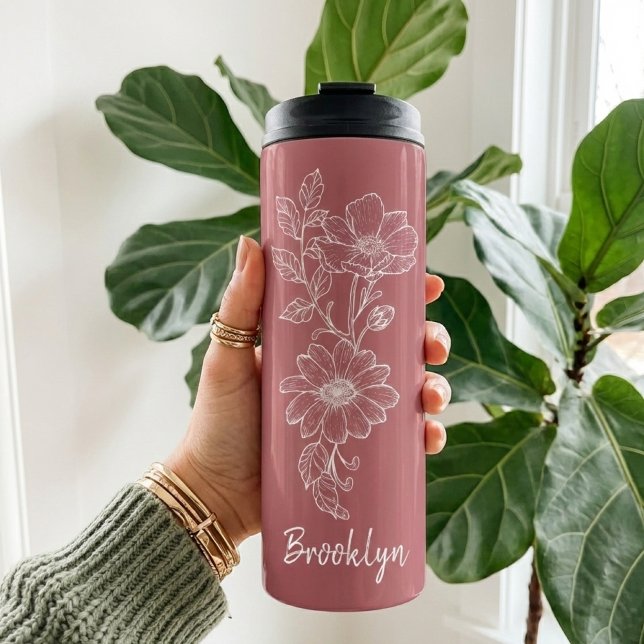 Custom Pink Floral Tumbler Graduation Gift for Her (Custom Floral Tumbler Graduation Gift for Her, Elegant Rose Thermal Tumbler Christmas Gift for Mom)