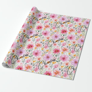 Custom Pink Floral Watercolor Wrapping Paper