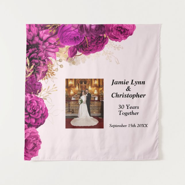 Custom Pink Floral Wedding Anniversary Tapestry (Front)