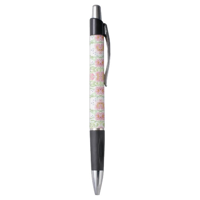 Custom Pink Floral with Name Pen (Bottom (Vertical))