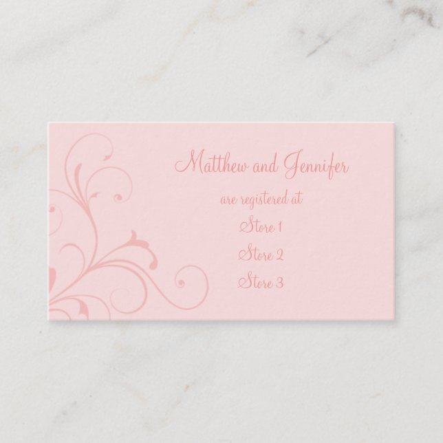 Custom Pink Flourish Wedding Gift Registry Cards (Front)
