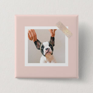 Custom Pink Frame Pet Photo 15 Cm Square Badge