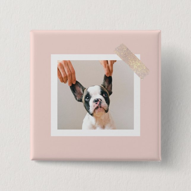 Custom Pink Frame Pet Photo 15 Cm Square Badge (Front)