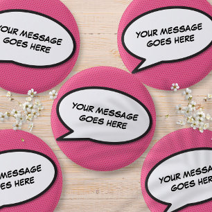 Custom Pink Fun Comic Book Speech Bubble 3 Cm Round Badge