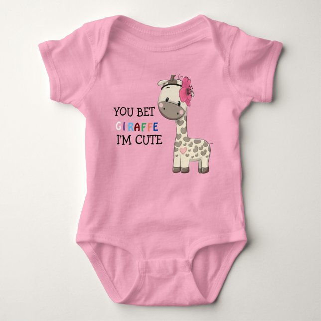 Custom Pink Girl Giraffe Baby Bodysuit (Front)
