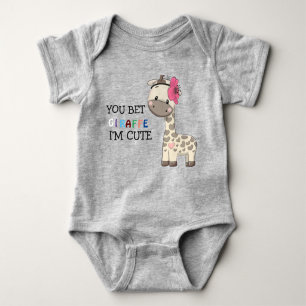 Custom Pink Girl Giraffe Baby Bodysuit