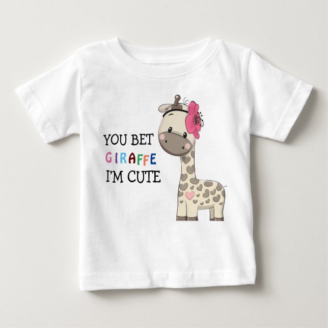 Custom Pink Girl Giraffe Baby T-Shirt (Front)