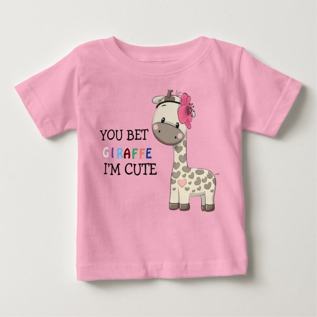 Custom Pink Girl Giraffe Baby T-Shirts (Front)