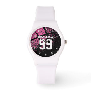 Custom pink girls basketball jersey number watch