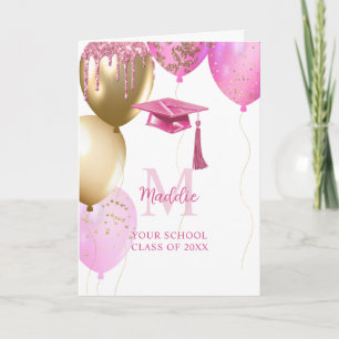 Custom Pink Girls Graduation Card