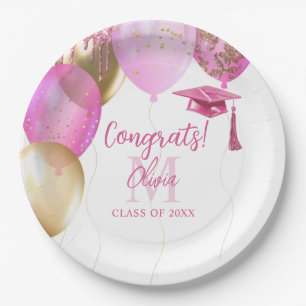 Custom Pink Girls Graduation Party Paper Plate
