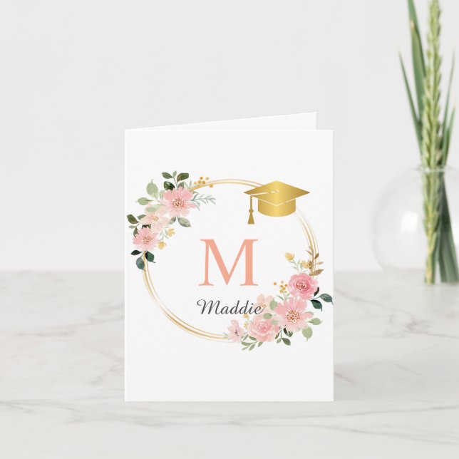 Custom Pink Girls Graduation Party  Thank You Card (Front)