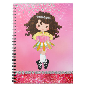 Custom Pink Glam Irish Dance Brunette Girl Notebook