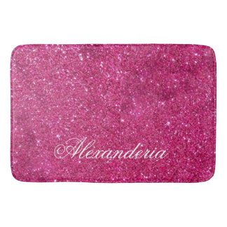 Custom Pink Glitter and White Stripes Modern artsy Bath Mat