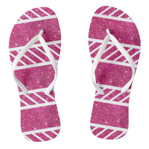 Custom Pink Glitter and White Stripes Modern artsy Thongs
