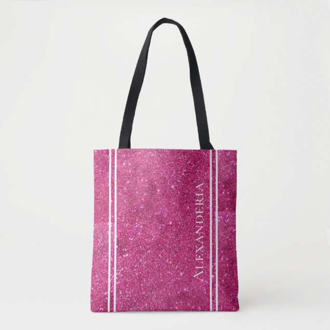 Custom Pink Glitter and White Stripes Modern artsy Tote Bag (Front)