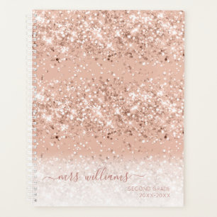 Custom Pink Glitter Teacher Classroom Planner