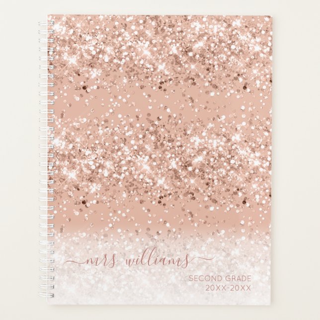 Custom Pink Glitter Teacher Classroom Planner (Front)