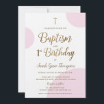 Custom Pink Gold Baby Girl Baptism 1st Birthday Invitation<br><div class="desc">Celebrate the joyous occasion of your baby girl's 1st birthday and baptism with our Custom Pink Gold Baby Girl Baptism 1st Birthday Invitation. This elegant and modern invitation template is designed to capture the double celebration and blessings surrounding your little one. Personalise this invitation with your baby girl's name and...</div>