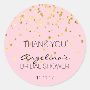 Custom Pink Gold Confetti Bridal Shower Thank You Classic Round Sticker